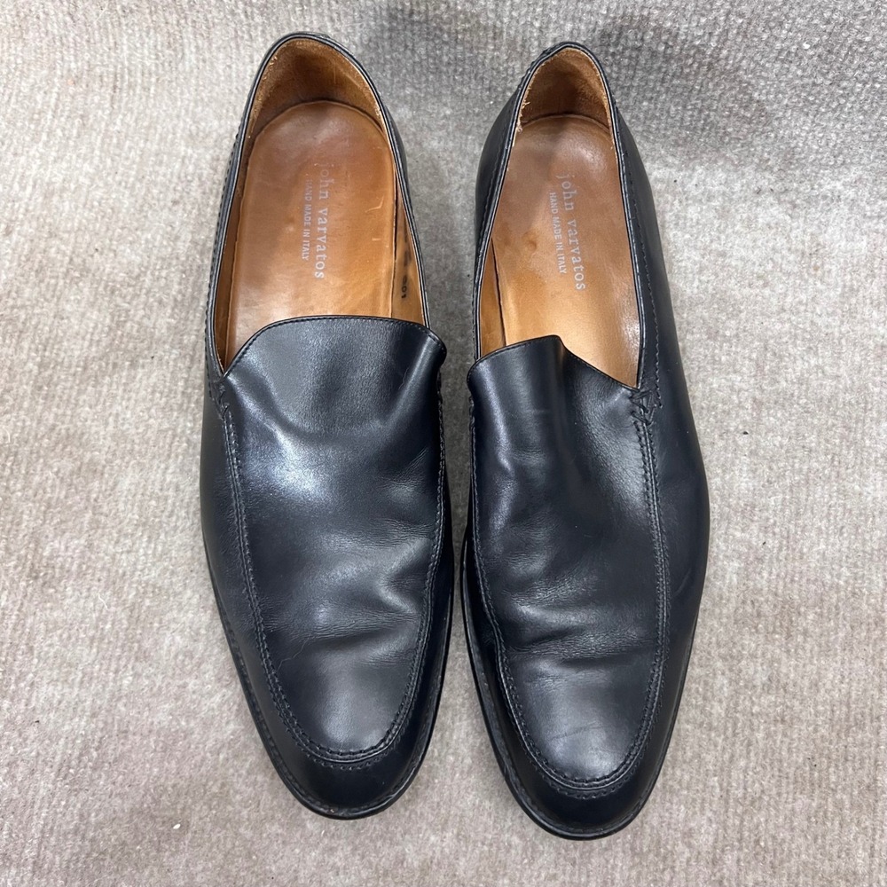 John Varvatos Black Leather Slip On Loafer Shoes Men Hand Made Italy Size 10 - Picture 7 of 16
